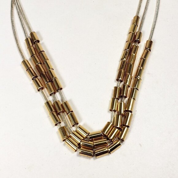 Stunning Women's Dual-Tone Layered Snake Bugle Beaded Necklace – 18" Adjustable - Picture 3 of 7